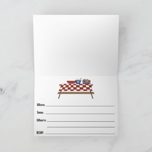 Red White Checkered Traditionelle picknische Einla Einladung (Innenseite)