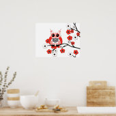 Red White Cherry Blossom Owl Poster (Küche)