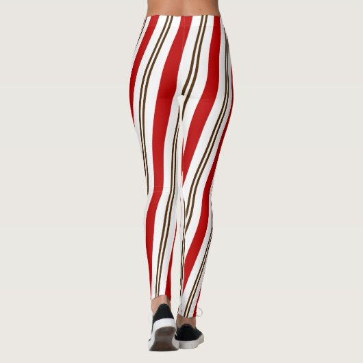 Red White & Chocolate Candy Cane Streifen Weihnach Leggings (Rückseite)