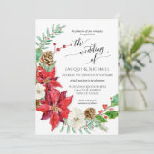 Red White Christmas Blumenkraut Winterhochzeit Einladung (Stehend Vorderseite)