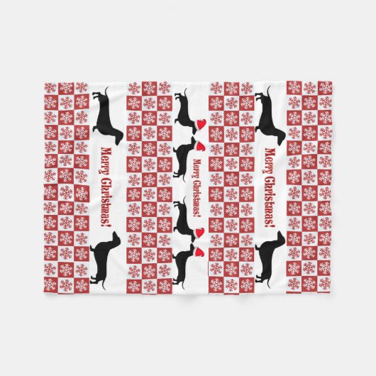 Red & White Christmas Dackel Fleece Blanket (Vorderseite (Horizontal))