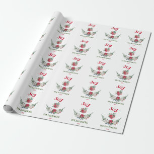 Red White Christmas Floral Jolidays Monogram Geschenkpapier