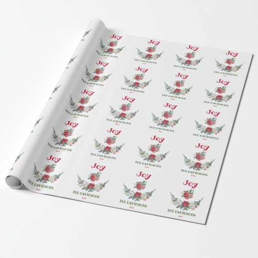 Red White Christmas Floral Jolidays Monogram Geschenkpapier (Ungerollt)