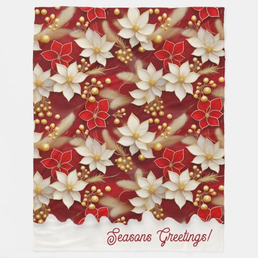Red White Christmas Floral Pattern#17 ID1009 Fleecedecke (Vorderseite)