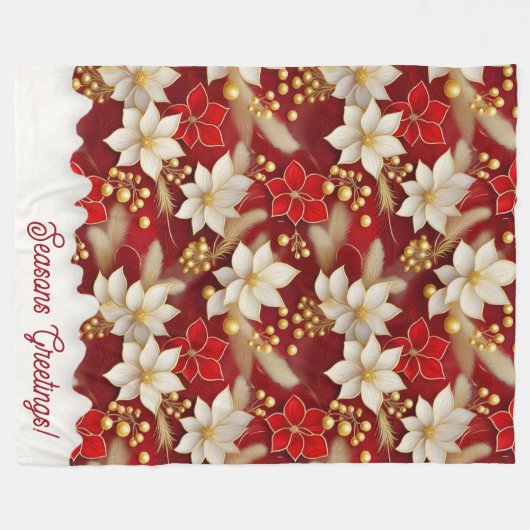 Red White Christmas Floral Pattern#17 ID1009 Fleecedecke (Vorderseite (Horizontal))