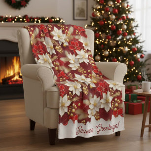 Red White Christmas Floral Pattern#17 ID1009 Fleecedecke
