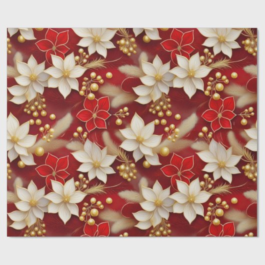 Red White Christmas Floral Pattern#17 ID1009 Geschenkpapier (Flach)