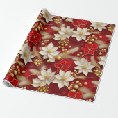 Red White Christmas Floral Pattern#17 ID1009 Geschenkpapier (Ungerollt)