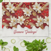 Red White Christmas Floral Pattern#17 ID1009 Geschirrtuch (Gefaltet)