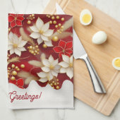 Red White Christmas Floral Pattern#17 ID1009 Geschirrtuch (Viertel Falte)