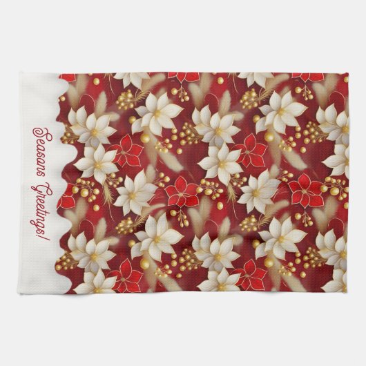 Red White Christmas Floral Pattern#17 ID1009 Geschirrtuch (Horizontal)