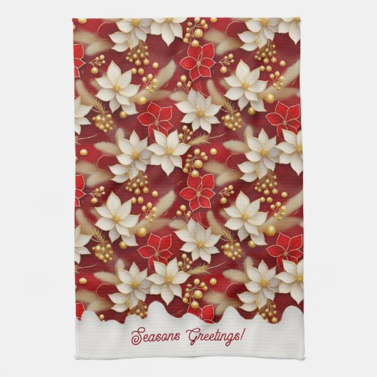 Red White Christmas Floral Pattern#17 ID1009 Geschirrtuch (Vertikal)