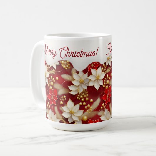 Red White Christmas Floral Pattern#17 ID1009 Kaffeetasse (Vorderseite Links)