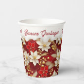 Red White Christmas Floral Pattern#17 ID1009 Pappbecher (Vorderseite)