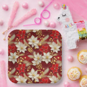 Red White Christmas Floral Pattern#17 ID1009 Pappteller (Party)