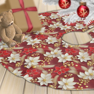 Red White Christmas Floral Pattern#17 ID1009 Polyester Weihnachtsbaumdecke