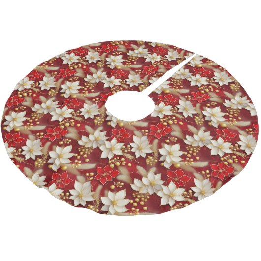 Red White Christmas Floral Pattern#17 ID1009 Polyester Weihnachtsbaumdecke (Schrägansicht)