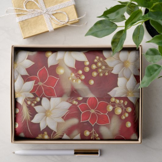 Red White Christmas Floral Pattern#17 ID1009 Seidenpapier (Geschenk)