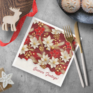 Red White Christmas Floral Pattern#17 ID1009 Serviette