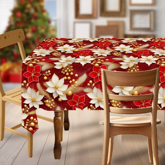 Red White Christmas Floral Pattern#17 ID1009 Tischdecke