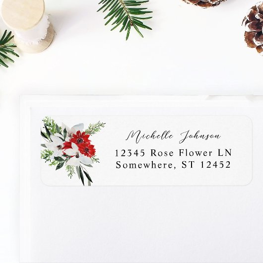 Red & White Christmas Floral Return Address Label