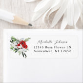 Red & White Christmas Floral Return Address Label (Insitu)