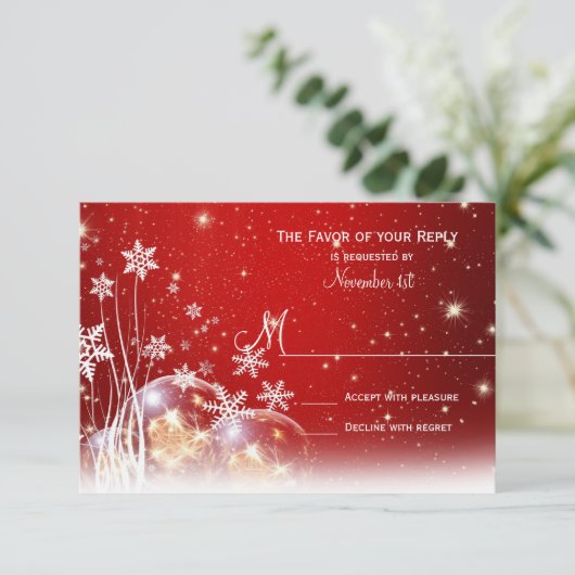 Red White Christmas Holiday Wedding RSVP Karten (Stehend Vorderseite)