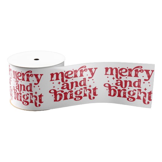 Red & White Christmas Merry & Bright Holiday Ripsband (Spule)