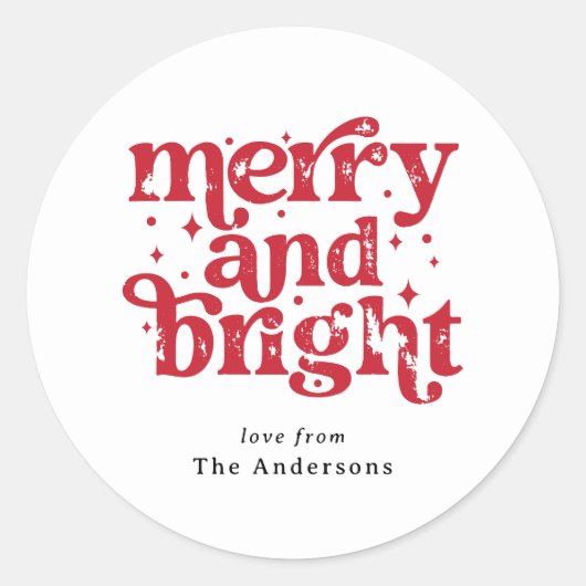 Red & White Christmas Merry & Bright Personalized Runder Aufkleber (Vorderseite)