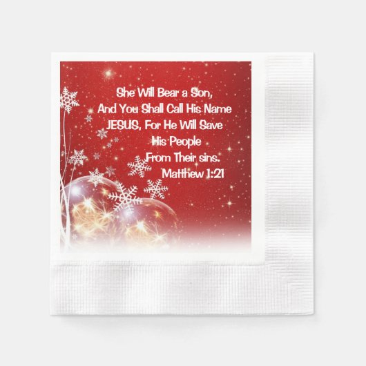 Red & White Christmas Napkin - Matthew 1:21 Script Serviette (Vorderseite)