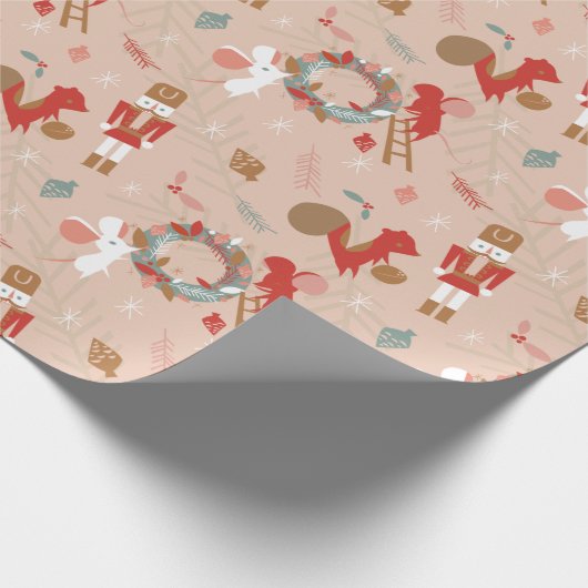 Red White Christmas Nutcracker Eichhörnchenmäuse Geschenkpapier (Ecke)