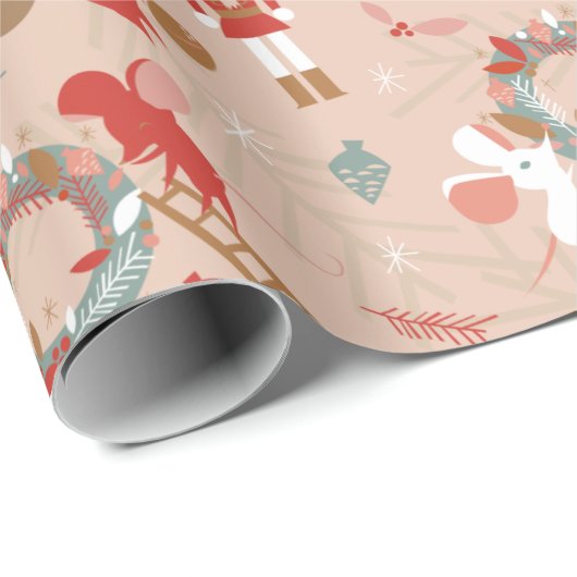 Red White Christmas Nutcracker Eichhörnchenmäuse Geschenkpapier (Rolleneckpunkt)