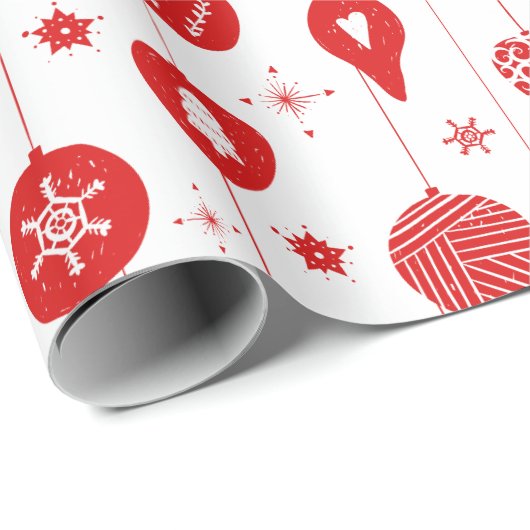 Red White Christmas Ornament Bauble Muster Geschenkpapier (Rolleneckpunkt)