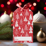 Red White Christmas Pattern#6 ID1009 Geschenkanhänger<br><div class="desc">Wenn Sie sich fragen, welche Farbkombinationen Sie für Ihre Weihnachtsdekoration und Geschenkartikel in diesem Jahr auswählen sollten, habe ich Sammlungen von aufeinander abgestimmten Mustern erstellt, um das Leben ein wenig leichter zu machen. Dieses auffällige Geschenktag-Design von umrissenen Tannenbäumen in minimalistischem Stil ist hier in Weiß auf einem hellen roten Hintergrund...</div>