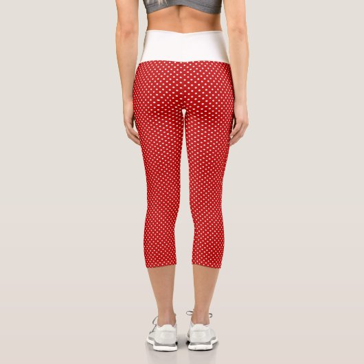 Red & White Christmas Polka Dot Pattern Hoch Capri Leggings (Rückseite)