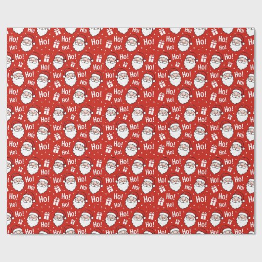 Red & White Christmas Santa Claus Pattern Geschenkpapier (Flach)