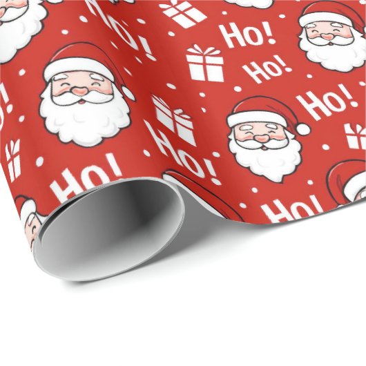 Red & White Christmas Santa Claus Pattern Geschenkpapier (Rolleneckpunkt)