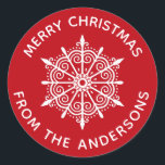 Red White Christmas Snowflake Umschlag Aufkleber<br><div class="desc">Ein festlich rot-weiße Feiertagsschneeflocken Aufkleber mit den Worten Frohe Weihnachten und Ihren Namen! Sie fügen Ihren Weihnachtskarten eine abschließende Touch hinzu. Entworfen für Sie von BlackBerry Boulevard.</div>