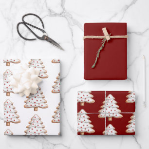 Red White Christmas Tree Cookies Geschenkpapier Set