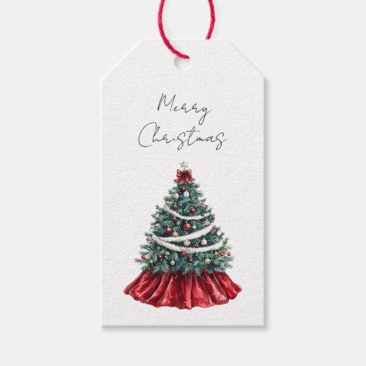 Red White Christmas Tree Geschenkanhänger (Vorderseite)