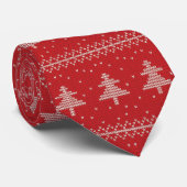 Red White Christmas Tree Imitate Strick Pattern Krawatte (Gerollt)