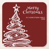 Red White Christmas Tree Party Rechteckiger Pappuntersetzer (Vorderseite)
