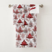 Red White Christmas Tree Pattern#4 ID1009 Badhandtuch Set (Insitu)