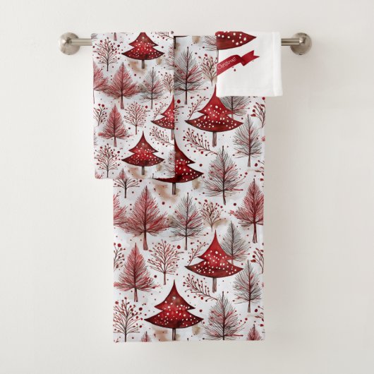 Red White Christmas Tree Pattern#4 ID1009 Badhandtuch Set (Insitu)