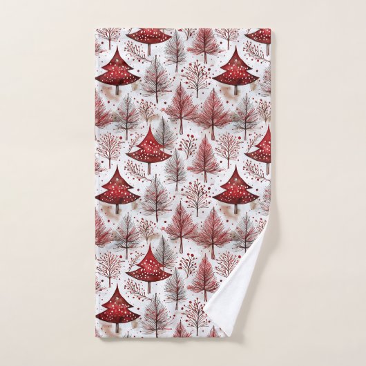 Red White Christmas Tree Pattern#4 ID1009 Badhandtuch Set (Handtuch)