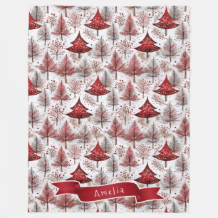 Red White Christmas Tree Pattern#4 ID1009 Fleecedecke