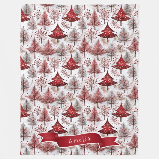 Red White Christmas Tree Pattern#4 ID1009 Fleecedecke (Vorderseite)