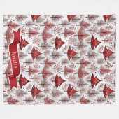 Red White Christmas Tree Pattern#4 ID1009 Fleecedecke (Vorderseite (Horizontal))