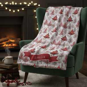 Red White Christmas Tree Pattern#4 ID1009 Fleecedecke