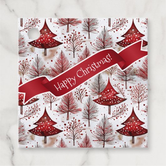 Red White Christmas Tree Pattern#4 ID1009 Geschenkanhänger (Vorderseite)